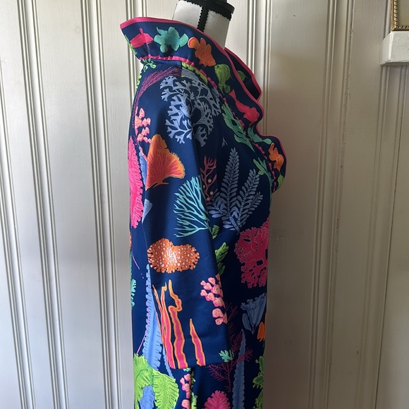 Gretchen Scott Ruffleneck Dress 3/4 Sleeve Size XXS Blue/Multi Colored - Picture 3 of 9